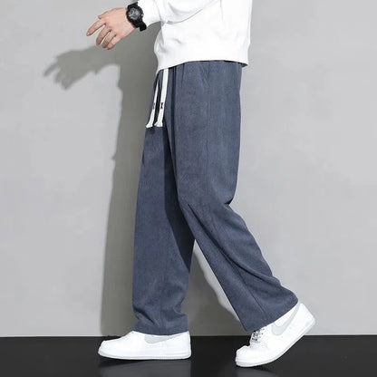Corduroy Fleece Lined Men's Pants Autumn Winter Style Loose Straight Leg Sports Casual Set Men's Winter Fashion Trousers