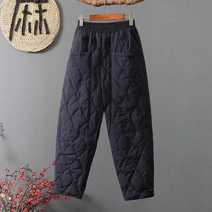 2025 Winter Faion Diamond Pattern Cotton Pants Women Loose Large Size Dad Boot Pants Thi Warm Outerwear Trousers