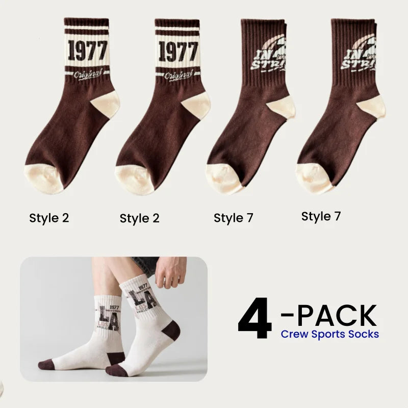 1/4/8 Pairs Men's Crew Socks Retro American Alphanumeric Print Basketball Sports Socks Graffiti Style Couple EU 37-44 US 6-12