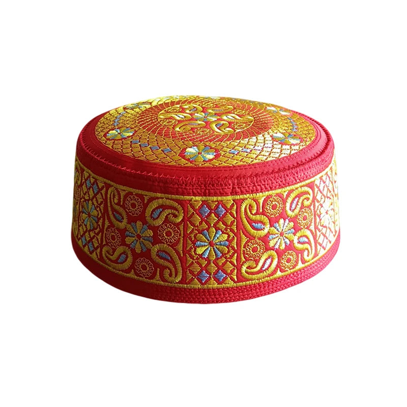 Kids Ethnic Embroidered Flat Cap Muslim Prayer Hat Costume Accessory Worship Islamic Hijabs Turkish Arabian Eid Prayer Caps