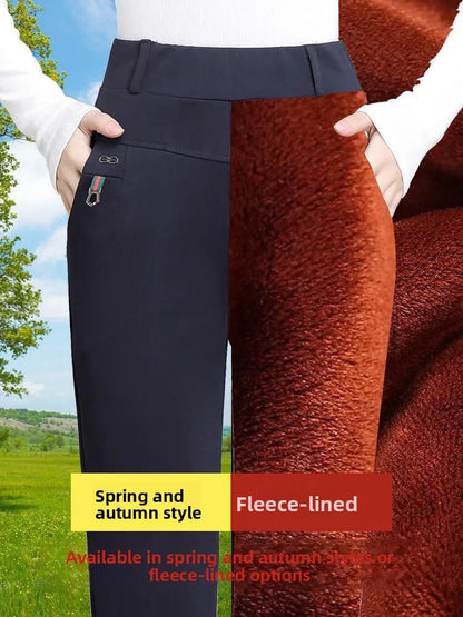 High Waist Fleece Lined Slimming Pants for Middle-Aged And Elderly Women Casual Long Pants Straight Leg Elastic Ankle Pants