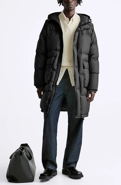 Men's Hooded Mid-Length Lightweight down Jacket Coat Duck Feather 90% Fill Power Youthful Style Pure Color Winter Outerwear