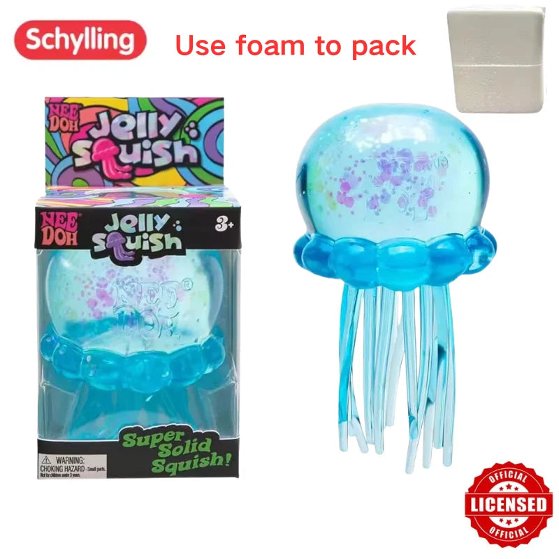 Schylling Nee Doh Jellyfish & Cube Squish Toy, Soft Jelly Squeeze Stress Relief Fidget Toy, Sensory NeeDoh for Kids & Adults