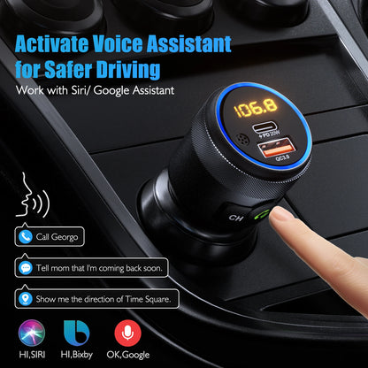 LENCENT FM Transmitter Car Bluetooth 5.1 Modulator WithType C PD 20W and QC3.0 18W Car Fast Charger MP3 Player Radio Car Kit
