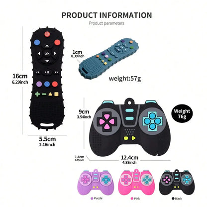 2-Pack Montessori Teething Toy Food Grade Nano Silicone Sensory Play Game Controller Remote Control Shape BPA Free Safe Chew for