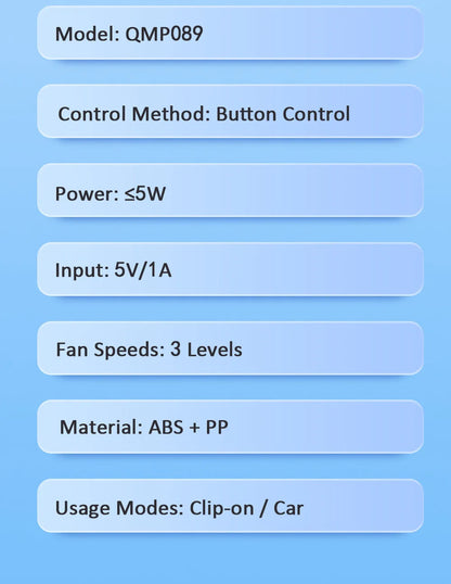 Car Cooling Clamp Fan Brushless Motor USB Rechargeable Fan  3 Speed Wind Rotatable Portable 5 Leaves Fan Car Electronic Tool