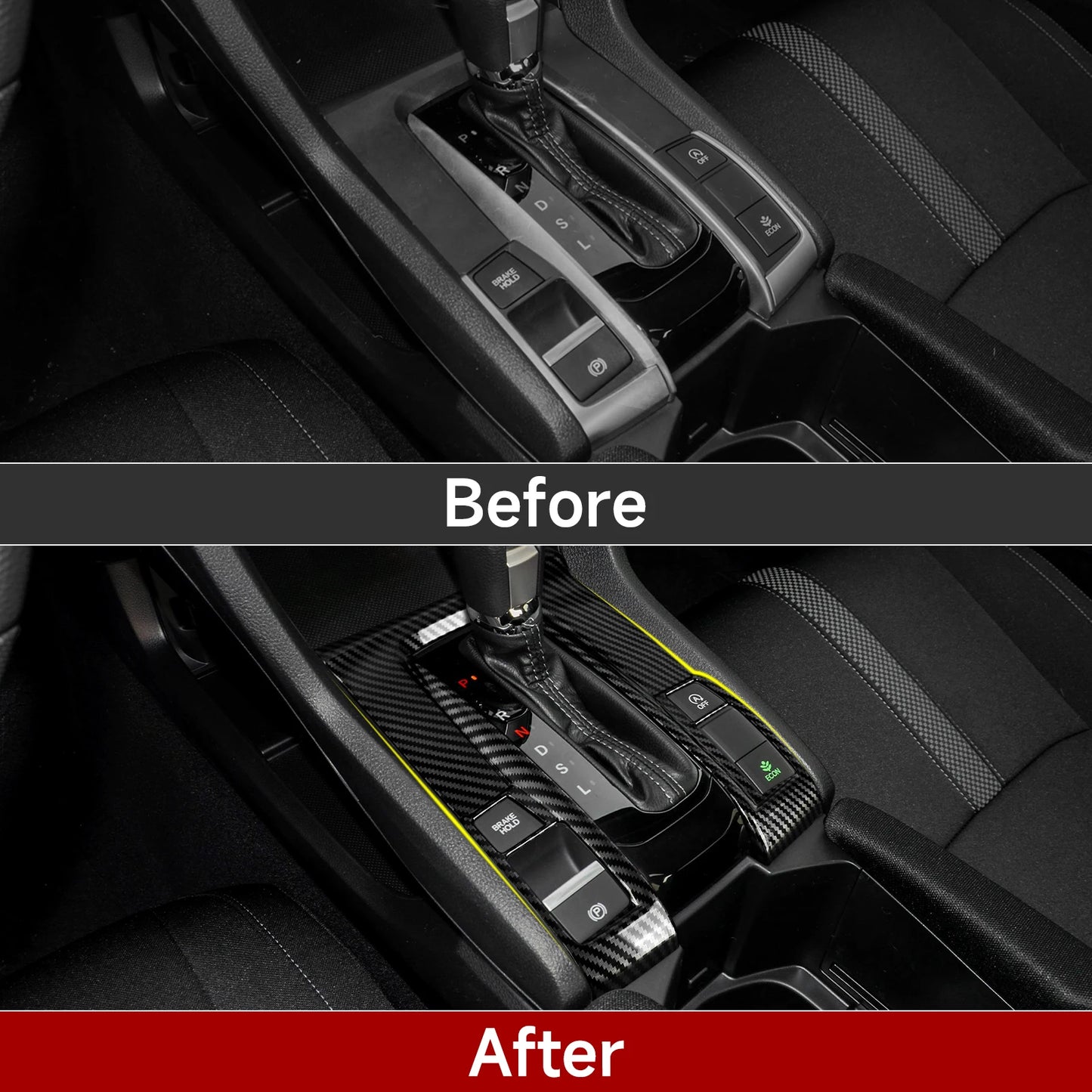 For Honda Civic 10th Gen (2016 -2021) Interior Accessories, Car Center Console Gear Shift Panel , Carbon Fiber ABS Trim Sticker