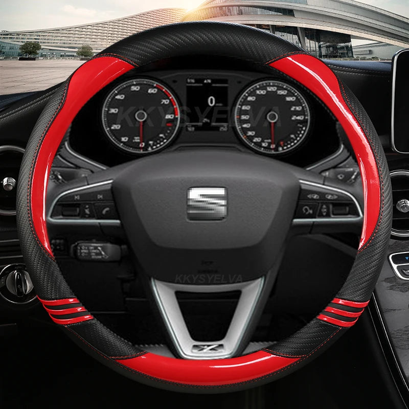 Carbon Fibre Car Steering Wheel Cover For Seat Leon 5F Mk3 2013-2022 Ibiza 6J 2022 Tarraco Arona Ateca Alhambra Auto Accessories