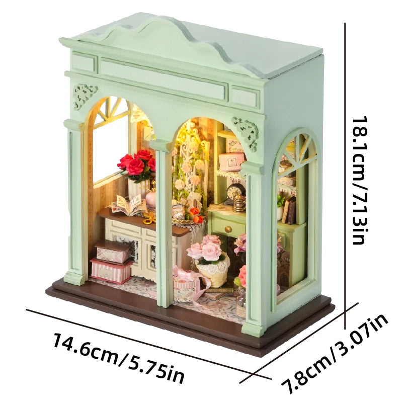 Retro Book Nook Kit DIY Wooden Miniature Dollhouse with LED Light 3D Handmade Craft Bookshelf Insert Creative Home Decor Gifts