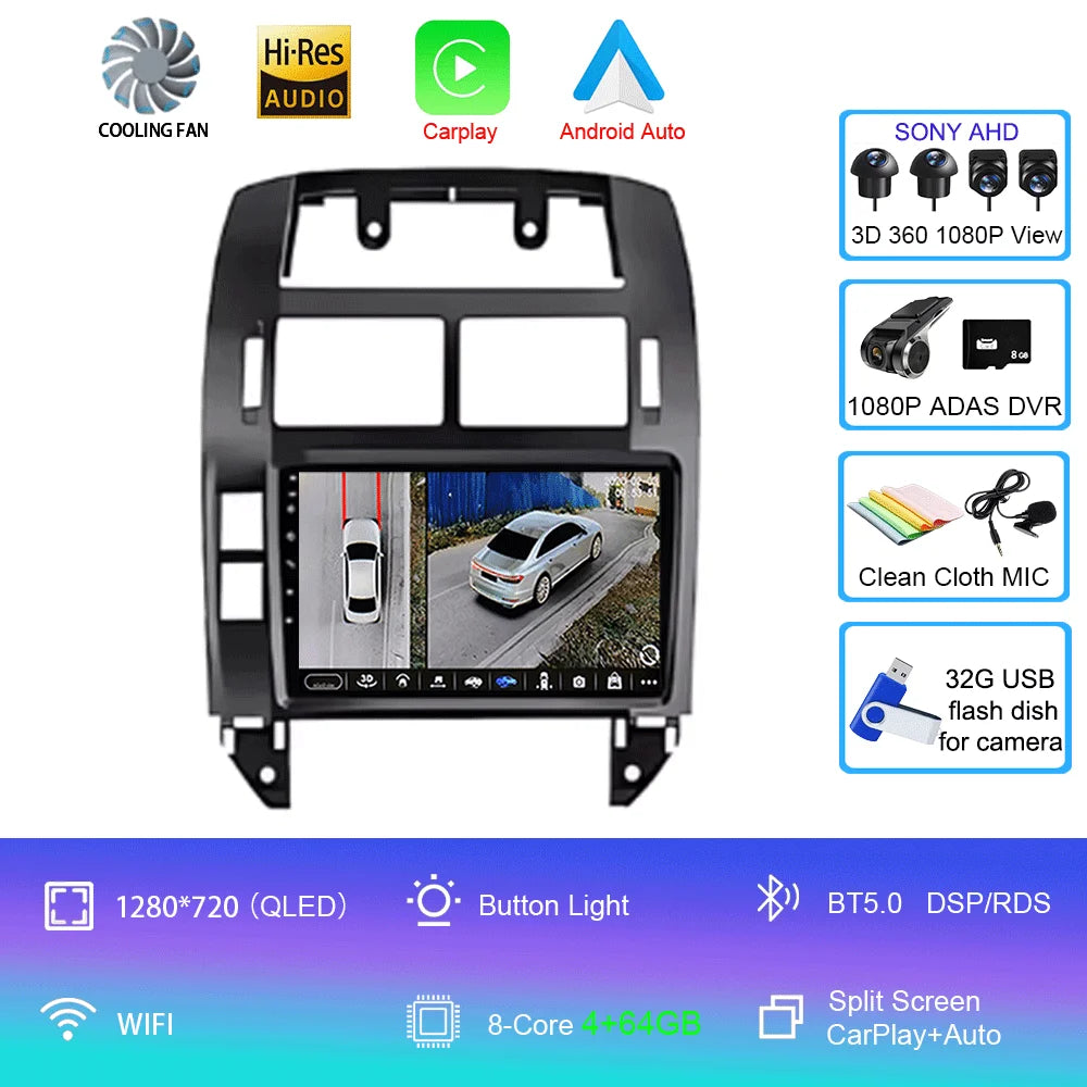 For Volkswagen VW Polo MK4 6Q 9N 9N3 2004- 2009 Car Radio Android 16 Auto Multimedia Video Player GPS Carplay QLED Screen Stereo
