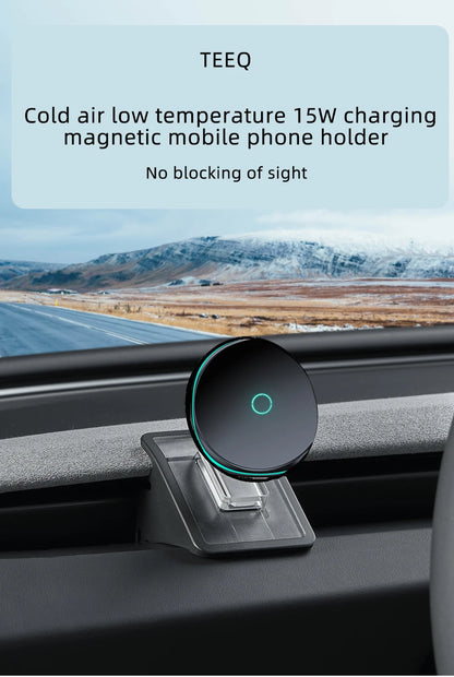 Car Phone Holder Mount for Tesla Model Y Junipe Model3 Highland Cold air low Temperature Charg Magnetic Car Phone Support Frame
