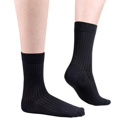 YUEDGE 5 Pairs Mens Business Socks Solid Color Casual Crew Socks Black White