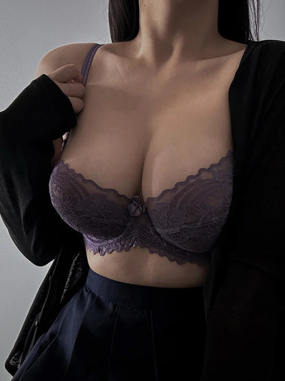 Delicate French Lace Bra Set, Sheer Minimiser Underwire for Lift, Elegant & Breathable Lingerie Large Bust MOYISU Sexy Panty Set