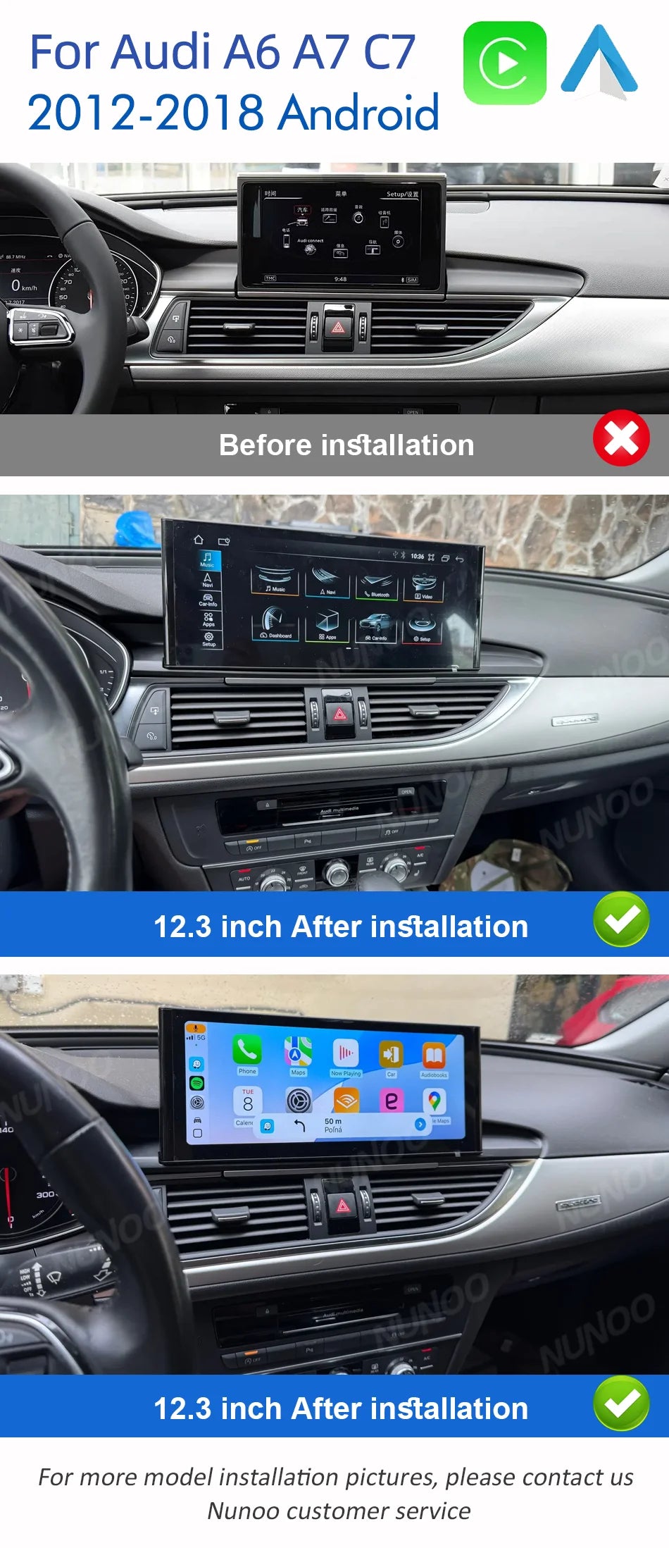 For Audi A6 A7 C7 Android 14 Car Radio Multimedia mp3 Player IPS Carplay Screen Stereo 4G GPS Navigation WIFI Head Unit