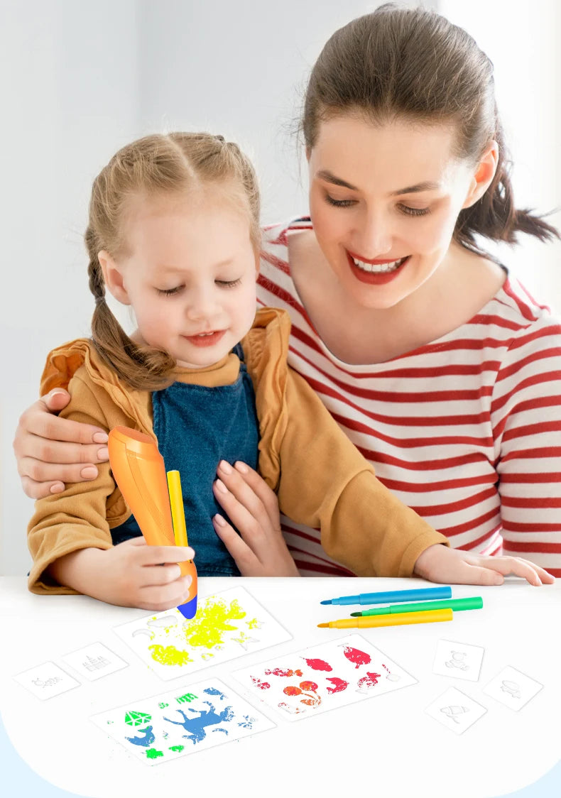 Electric Watercolor Spray Pen Children Hand-painted Color Paintbrush Washable 12 Color Spray Pen Toys for Kids Drawing Toy Gift