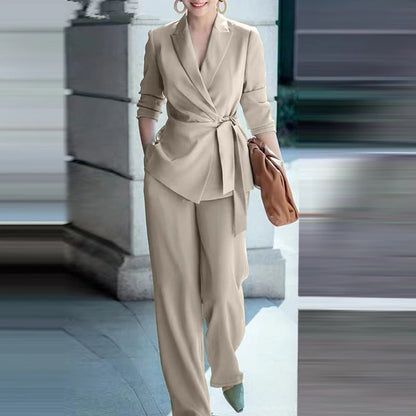 ZANZEA Classy Office Lady Blazer Suits Elegant Women Tied Waist Top and Pant 2pcs Outfit 2025 Trend Streetwear Commute Pant Sets