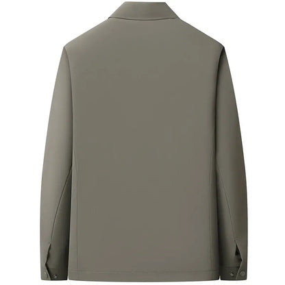 2026 New Men's Spring Lapel Zip-Up Jacket Spandex Fabric Casual Business Outerwear Windproof Anti-Wrinkle Coat