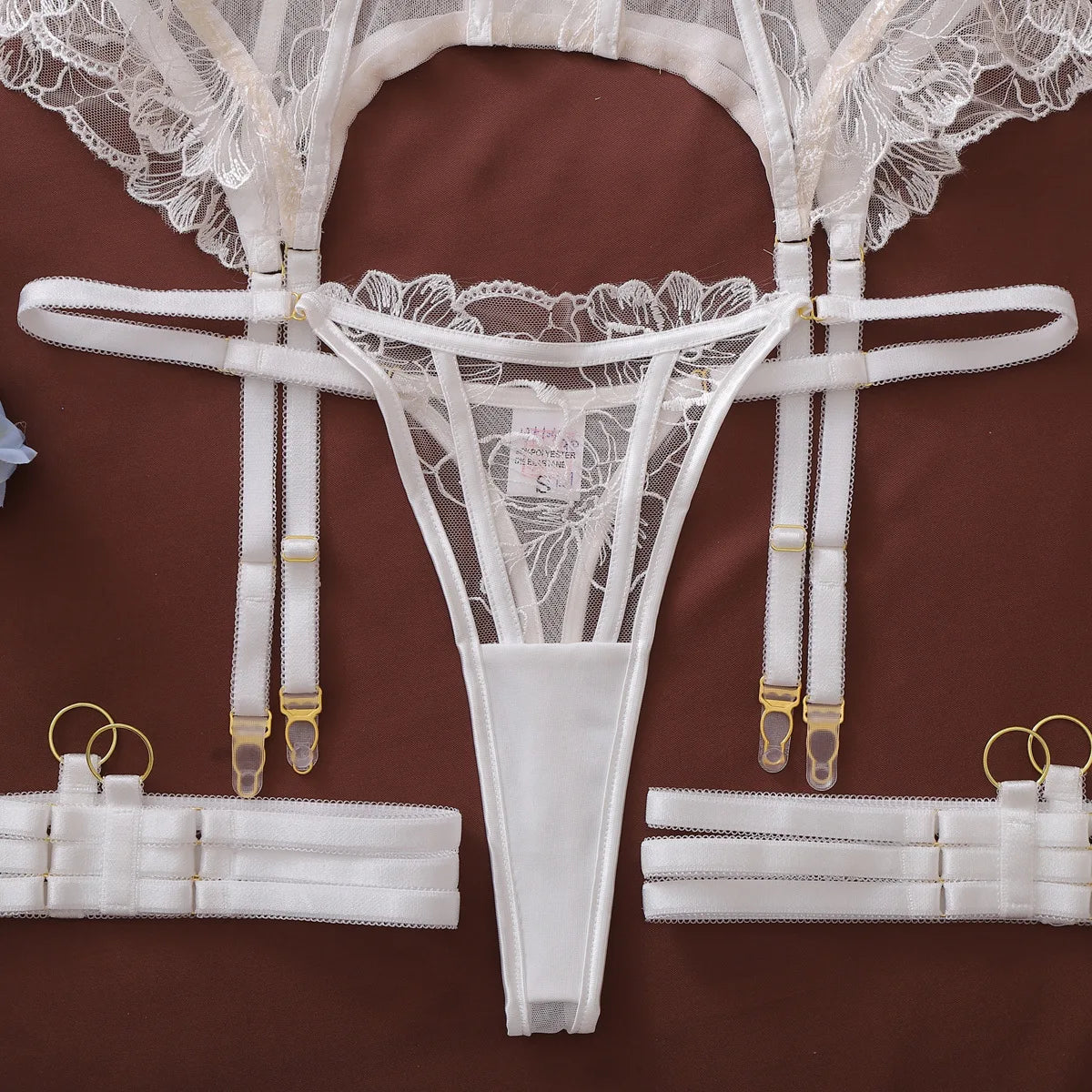 Ellolace French Women's Lingerie Sets Romantic Corset Thong 2PC with Leg Circles Pure Wedding Sexy Miss Hot Girls' Intimates