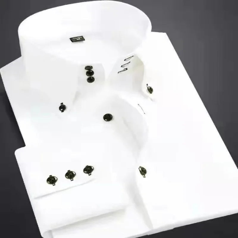 Men Designer Dress Shirt Button-down Collar Korean Fashion Male Formal Business Slim Fit Casual Long Sleeve White Shirts Autumn