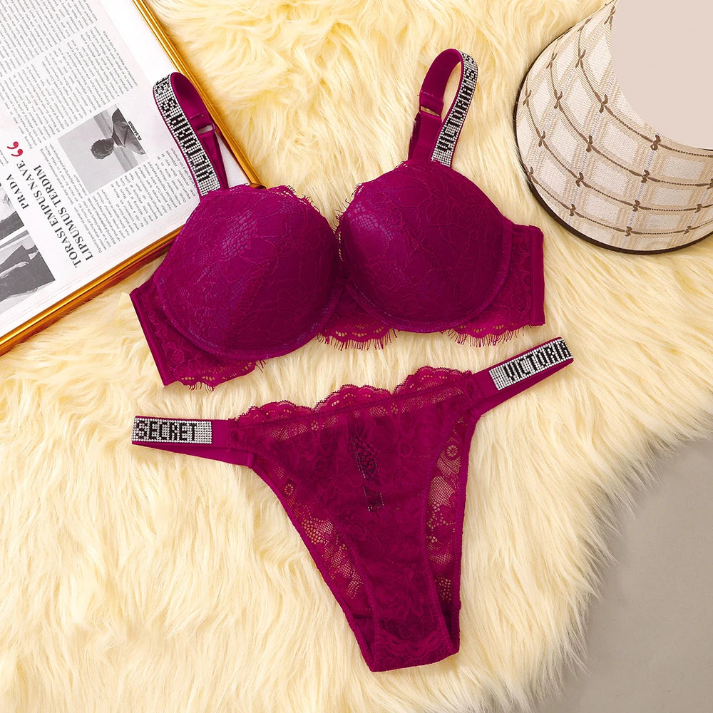 VS Bra and Panty Set Comfortable push up Shapewear Adjustable Padded Gathered Lace Lingerie Set Victoria's Secret Women's Sexy