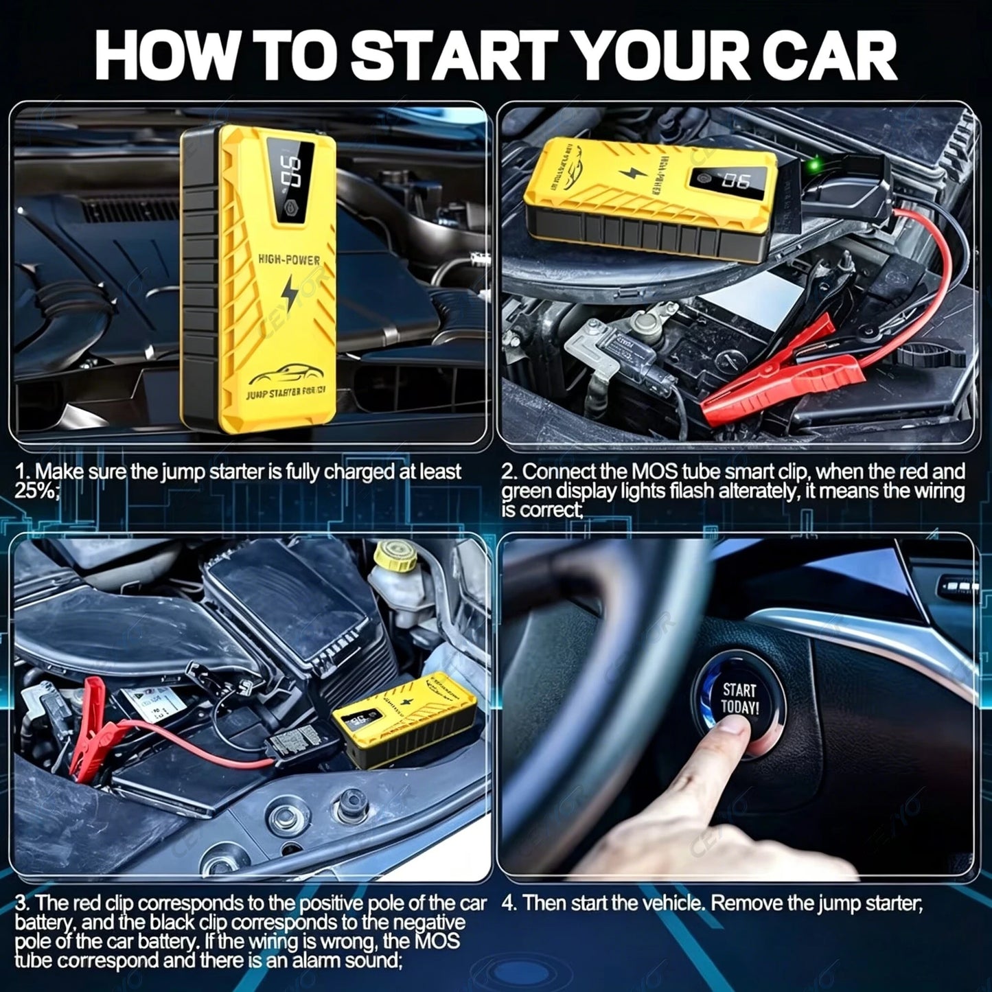 CEYYOR Jump Starter Power Bank suitable for 6.0L Petrol/4.0L Diesel Car. 3IN1 jump starter for 12V Truck/Motorcycle/SUV