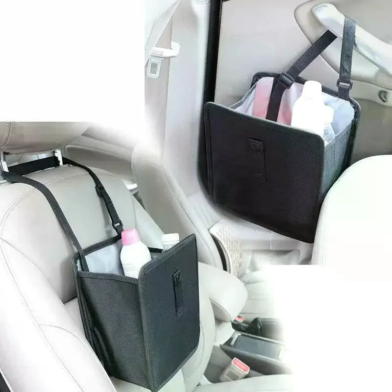 1pc Durable Oxford Cloth Car Trash Can - Multi-functional Folding Hanging Storage Bag, Zipper Compartment, Practical Design