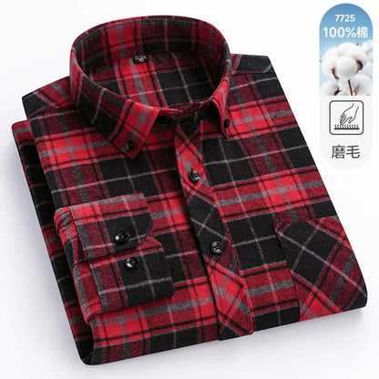 New Flannel Plaid Long Sleeve Men Casual Shirts Autumn Winter Fashion Plus Size Regular Fit Smart Dress Shirts Daily Clothes Top