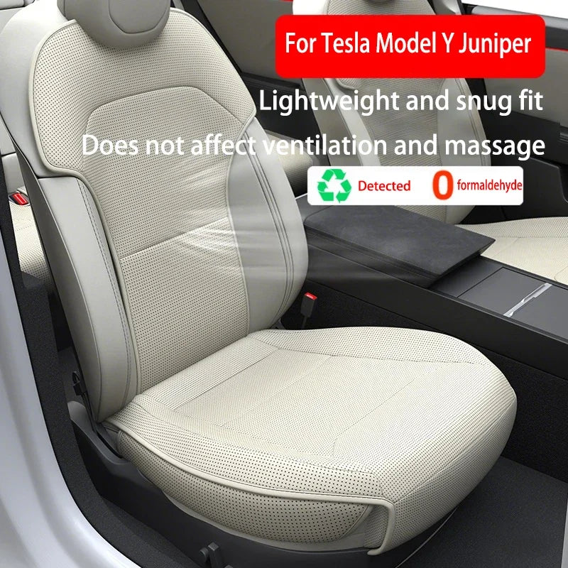 For New Tesla ModelY Juniper 2025  PU Seat Cushion Punching Breathable Universal Split Car Seat Protector Interior Accessories