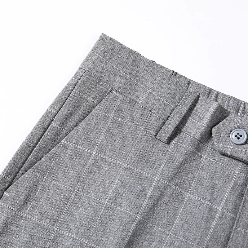 Summer Suit Plaid Pants Mens Clothing Black Gray Office Formal Trousers for Male Thin Koreas Style Regular Fit