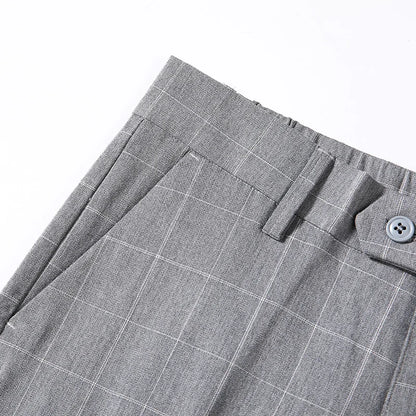 Summer Suit Plaid Pants Mens Clothing Black Gray Office Formal Trousers for Male Thin Koreas Style Regular Fit