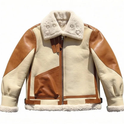 Winter Mens Real Fur Pilot Jacket Original Eco Mixed Colors Genuine Leather Shearling Coat Thick Warm Wool Motorcycle Outerwear