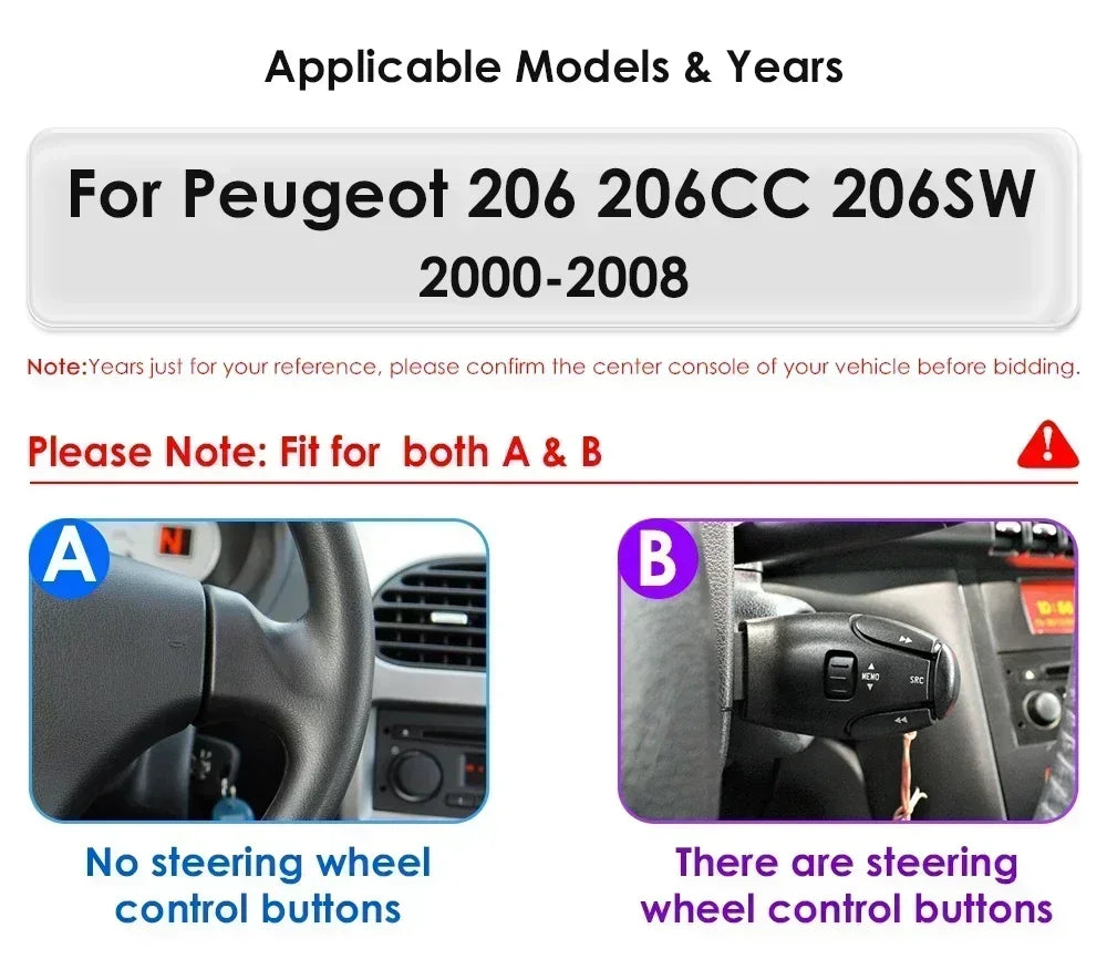 Android 14 Car radio for PEUGEOT 206 206CC 206SW 2000-2005 2006 2007 2008 Multimedia player GPS navi Video 7862 2din Autoradio