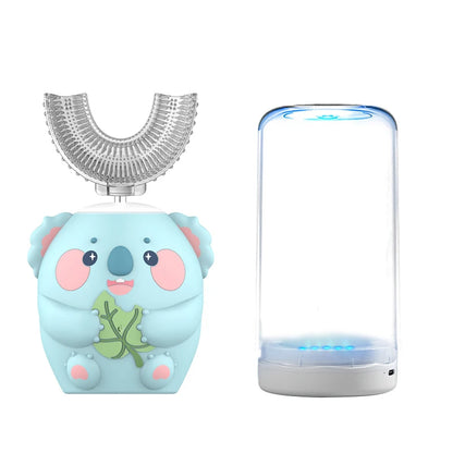 Children's Sonic Electric Toothbrush USB Rechargeable for Kids U-shaped 360Degrees Automatic Silicone Toothbrush Blue Light IPX7