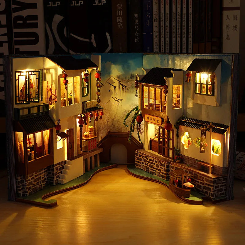Diy Book Nook Doll House Miniature Wooden Bookshelf Shelf Insert Miniatures House Model Kit Anime Collection Birthday Toy Gifts