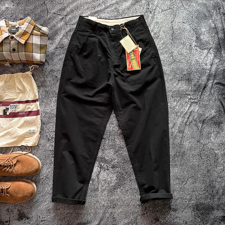 Heavyweight Canvas Thick Pure Cotton Work Trousers Black  Loose Micro Cone Straight Leg Spring Autumn Basic  Color Ca...