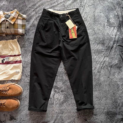 Heavyweight Canvas Thick Pure Cotton Work Trousers Black  Loose Micro Cone Straight Leg Spring Autumn Basic  Color Ca...