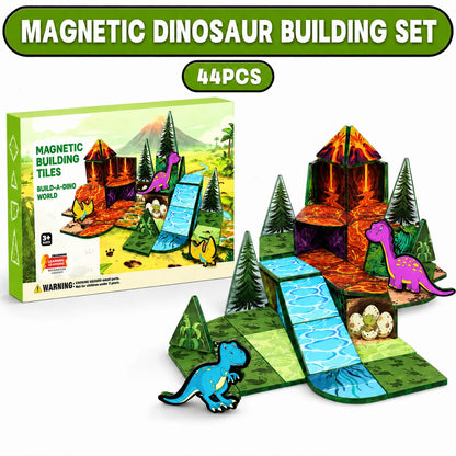 Dinosaur Magnetic Building Blocks, 44PCS, Creative 3D Tiles Set, STEM Educational Toys, Kids Birthday Gift.