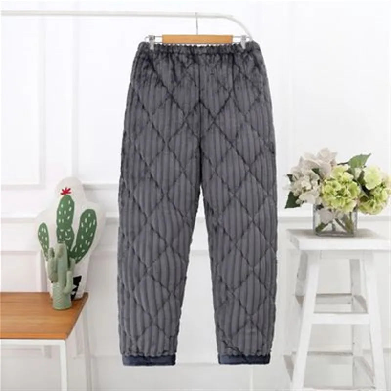 Men's Winter Thickened Three-Layer Cotton Padded Sleepwear Long Pants Flannel Lined Fashionable Home Leisure Dad Pants