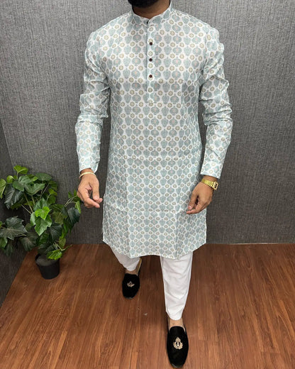 2026 Men Digital Printed Kurta Vardha Regular Fit Mandarin Collar Long Suitable All Occasions Such Wedding Hari Raya Aidilfitri