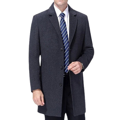 Men's Woolen Coat Medium Length Busin Casual Suit Collar Windbreaker Jaet Warm Long Sve Pure Color Autumn Faion