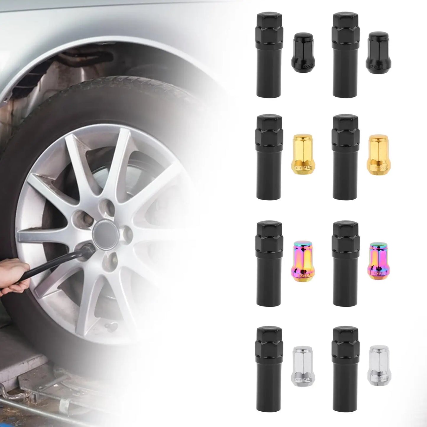 Wheel Lug Nuts Replacement Set M12 Cold Forged Carbon Steel Socket Key for Automotive Tire Maintenance