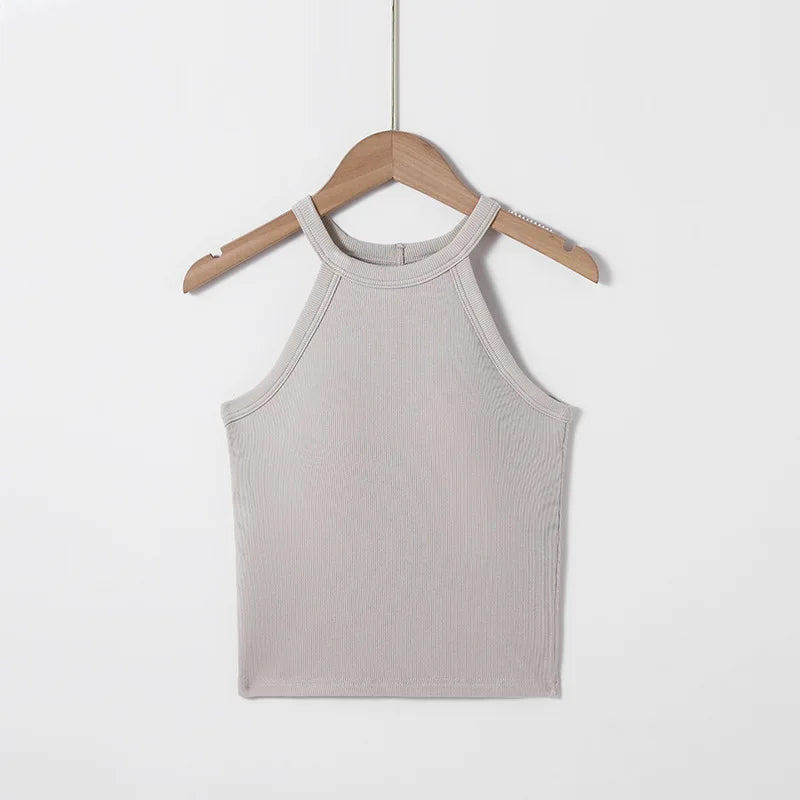 Fashion Threaded Halter Neck Camisole Top with Build-in Bra High Elastic Slim-fitting Sling Fixed Cup Breathable Women Underwear