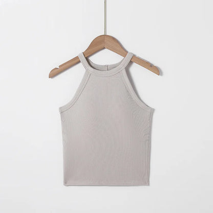 Fashion Threaded Halter Neck Camisole Top with Build-in Bra High Elastic Slim-fitting Sling Fixed Cup Breathable Women Underwear
