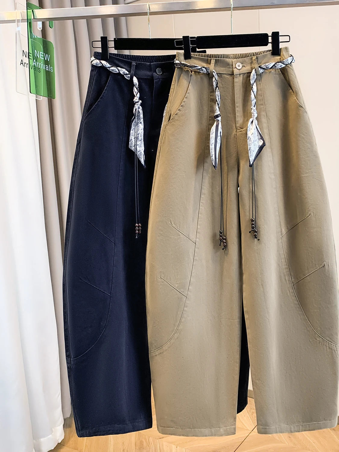 High Waist Loose Fit Casual Pants Autumn Winter plus Size Women's Fashion Slimming Wide Leg Trousers Scarf Belted Back Elastic