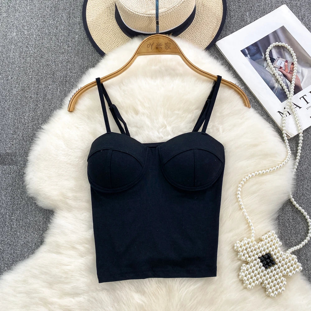Sexy Fashion Design Camisole Tank Top Women Slim Fit Outerwear Spicy Base Shirt Sexy Backless Vest Short Straight Cut Bodycon