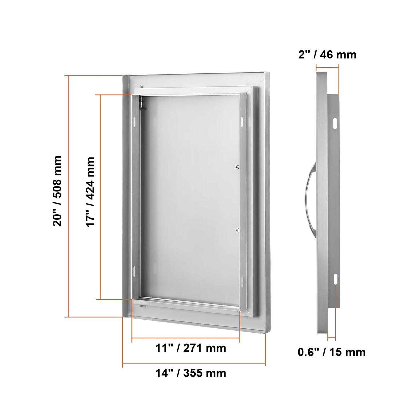 SucceBuy BBQ Access Door Stainless Steel Flush Mount Door Wall Vertical Door w/ Recessed Handle Grilling Station Outside Cabinet