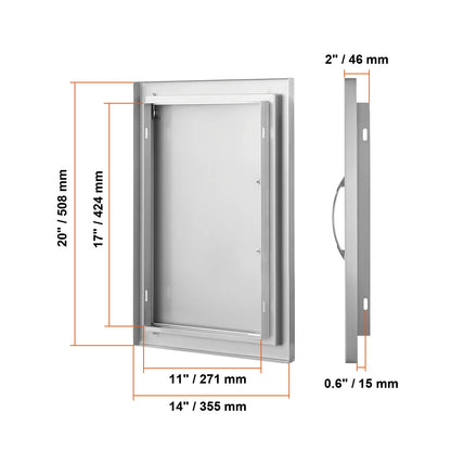 SucceBuy BBQ Access Door Stainless Steel Flush Mount Door Wall Vertical Door w/ Recessed Handle Grilling Station Outside Cabinet