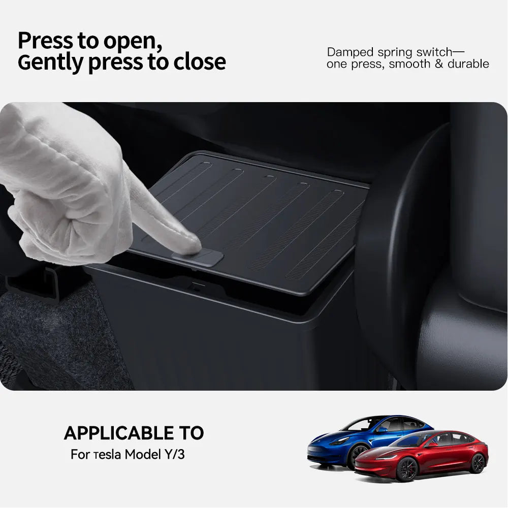 YZ For Tesla Model 3 Higland Y Juniper 2026 Rear Trash Can Storage Box With Cover Car Speical Organizer Umbrella Box Accessories