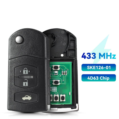 KEYYOU With Battery 433MHz Remote key Car Starter ID63-80bit For Mazda 2 3 5 6 for Mitsubishi system SKE126-01 SKE126-A1 3Button