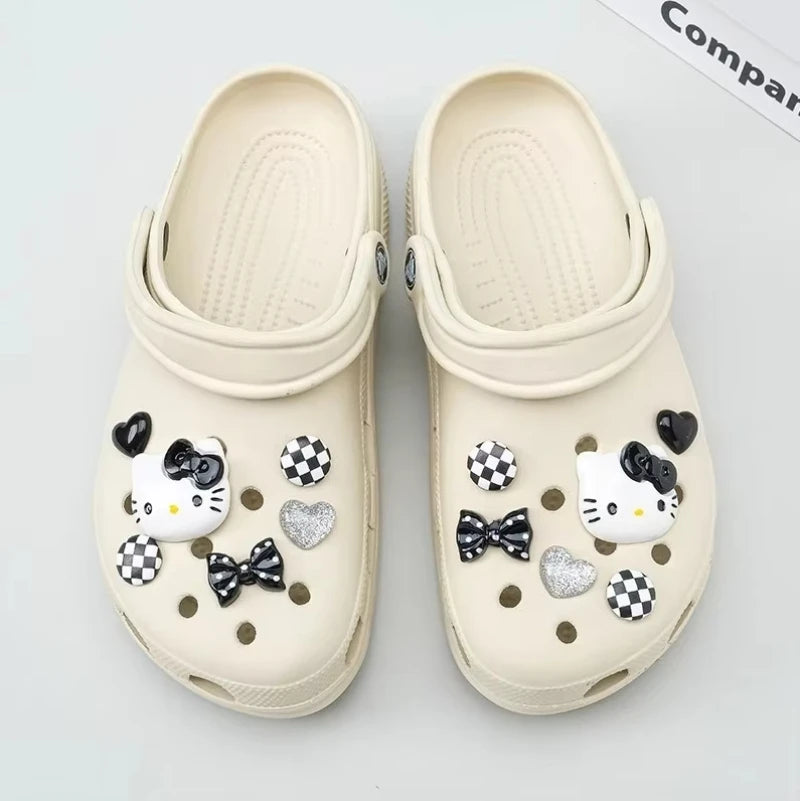Hello Kitty Silvery Series Shoe Charms Set Girls Women Shoe Charms DIY Hole Shoes Detachable  Hole Shoes Slippers & Clogs
